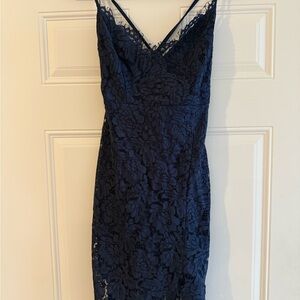 Lulu's Blue Sheath Midi Dress V-Neck Spaghetti Strap